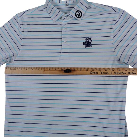 Straight Down Mens Blue Striped EMBROIDERED Golf Polo Shirt Bear Lake Small - Picture 6 of 7